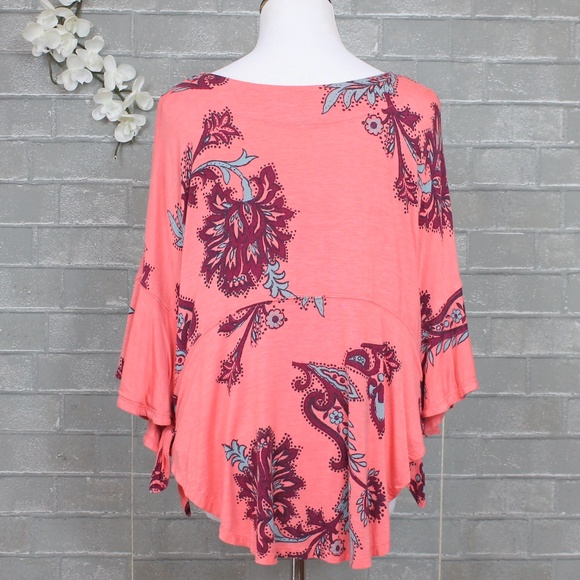 Free People Maui Wowie Coral Printed Kaftan Top - Picture 6 of 8